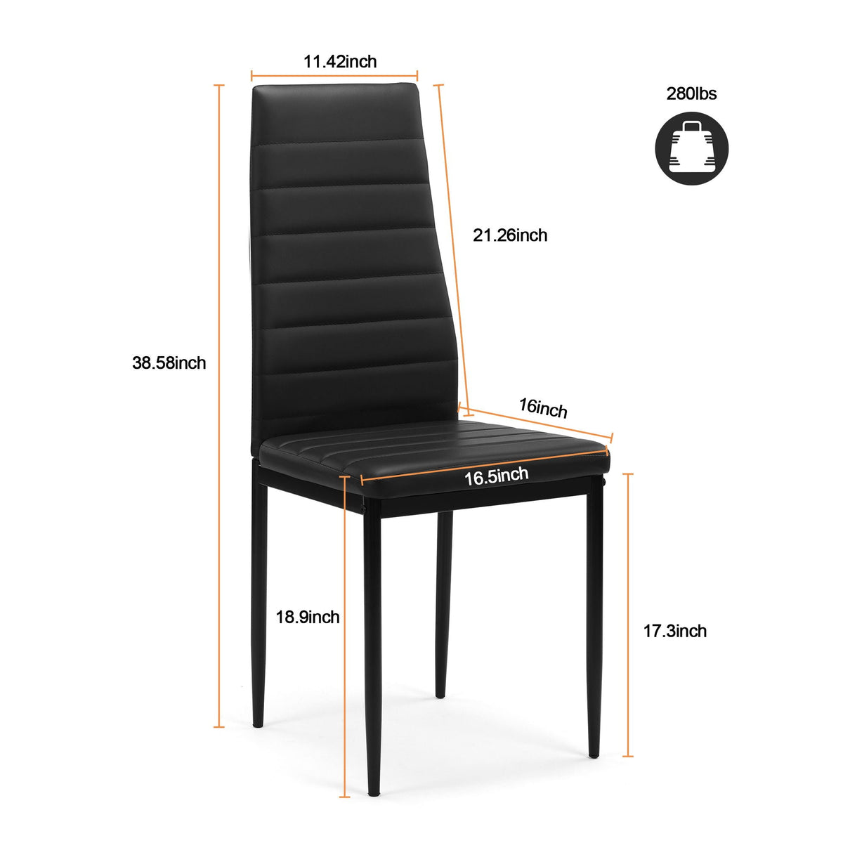Black Dining Chair Set of 4 with PU Leather Upholstery
