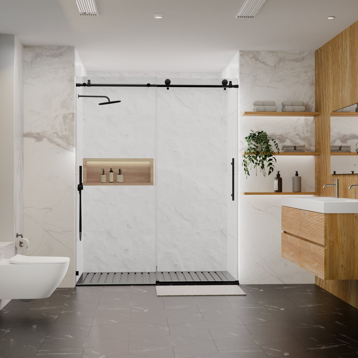 Frameless Sliding Shower Door with Premium Tempered Glass - 56-60" W x 76" H