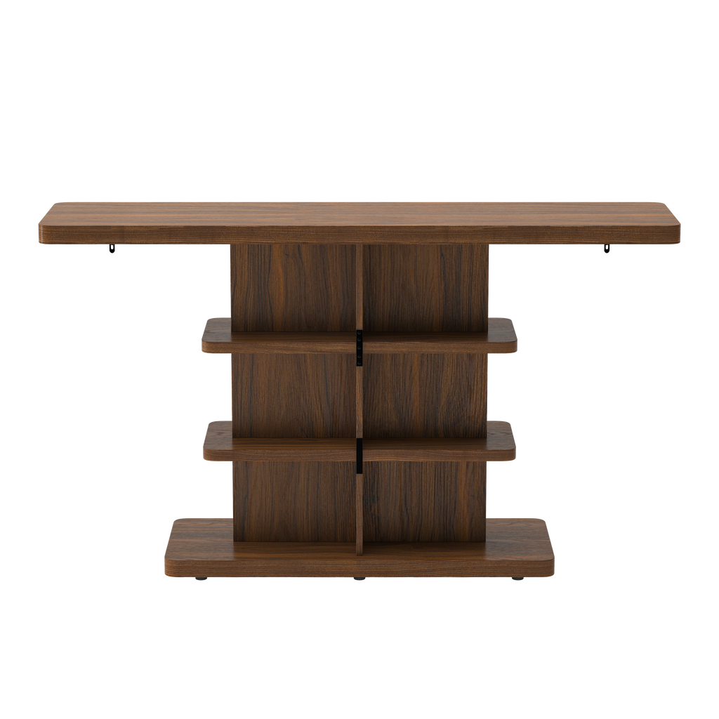 Vintage Narrow Console Table with 2 Tier Open Storage Shelves - Solid Wood Finish