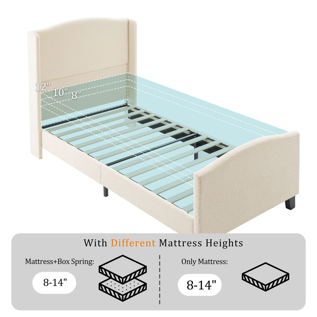 Platform Bed Frame with Tall Headboard and High Footboard - White or Gray