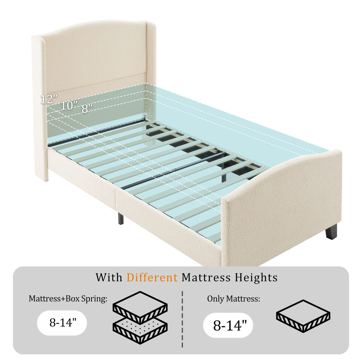 Platform Bed Frame with Tall Headboard and High Footboard - White or Gray