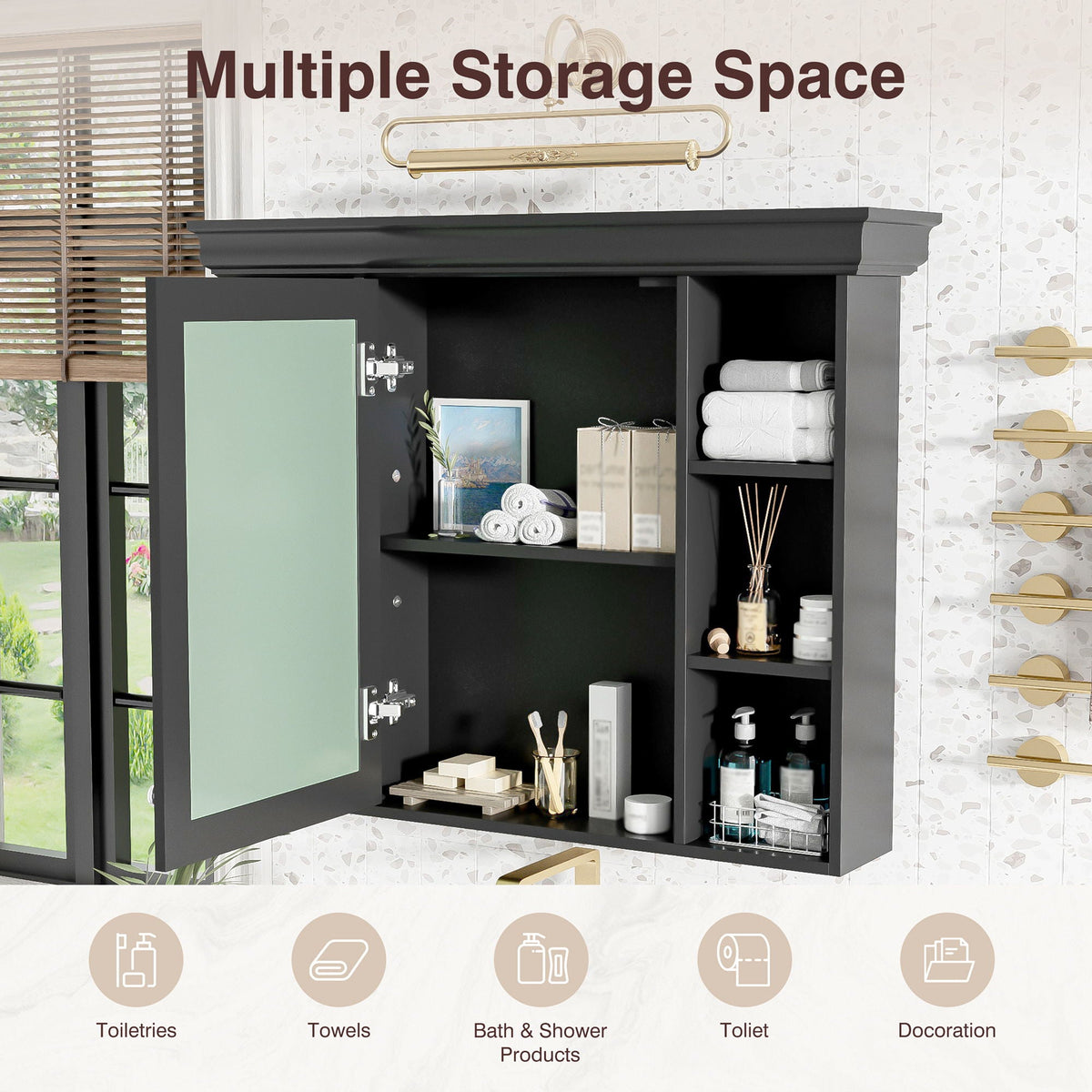 Wall Mounted Bathroom Storage Cabinet with Mirror Door - 35.5" Wide