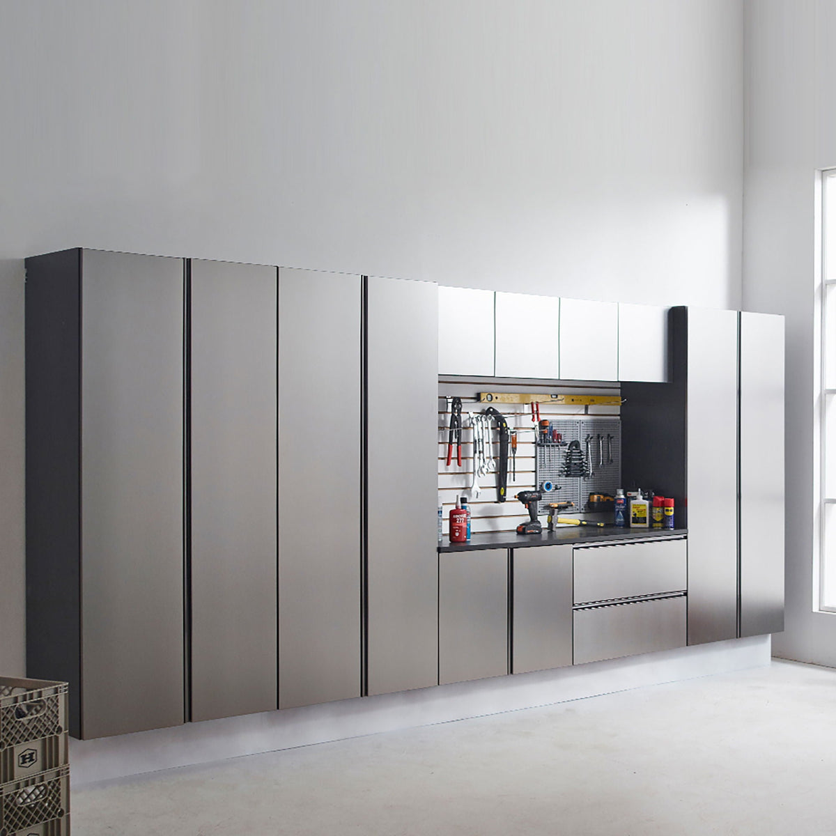Dark Gray Wall Mounted Garage Cabinet with Extra Deep Storage - Nova Series
