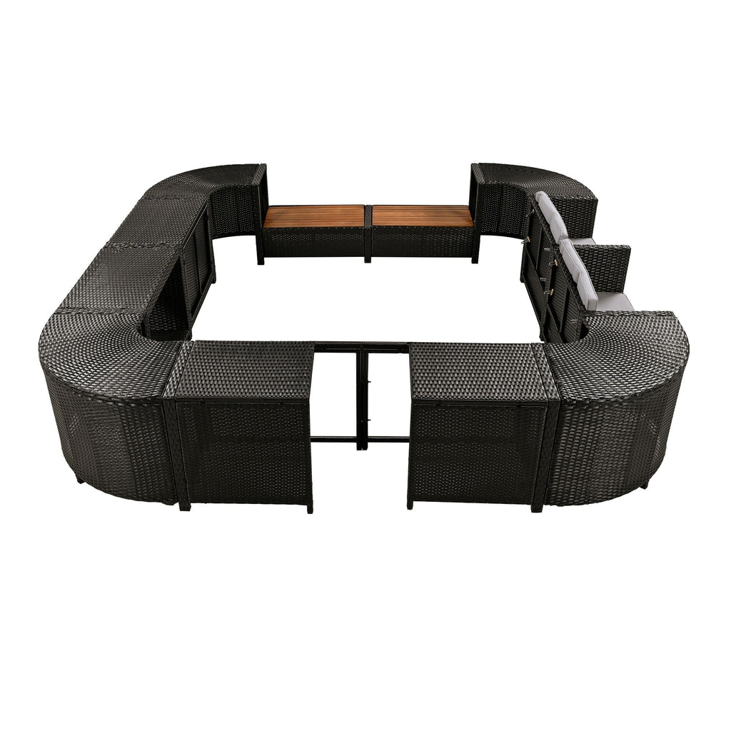 Spa Surround Outdoor Rattan Sectional Sofa Set with Storage - Dark Gray or Beige