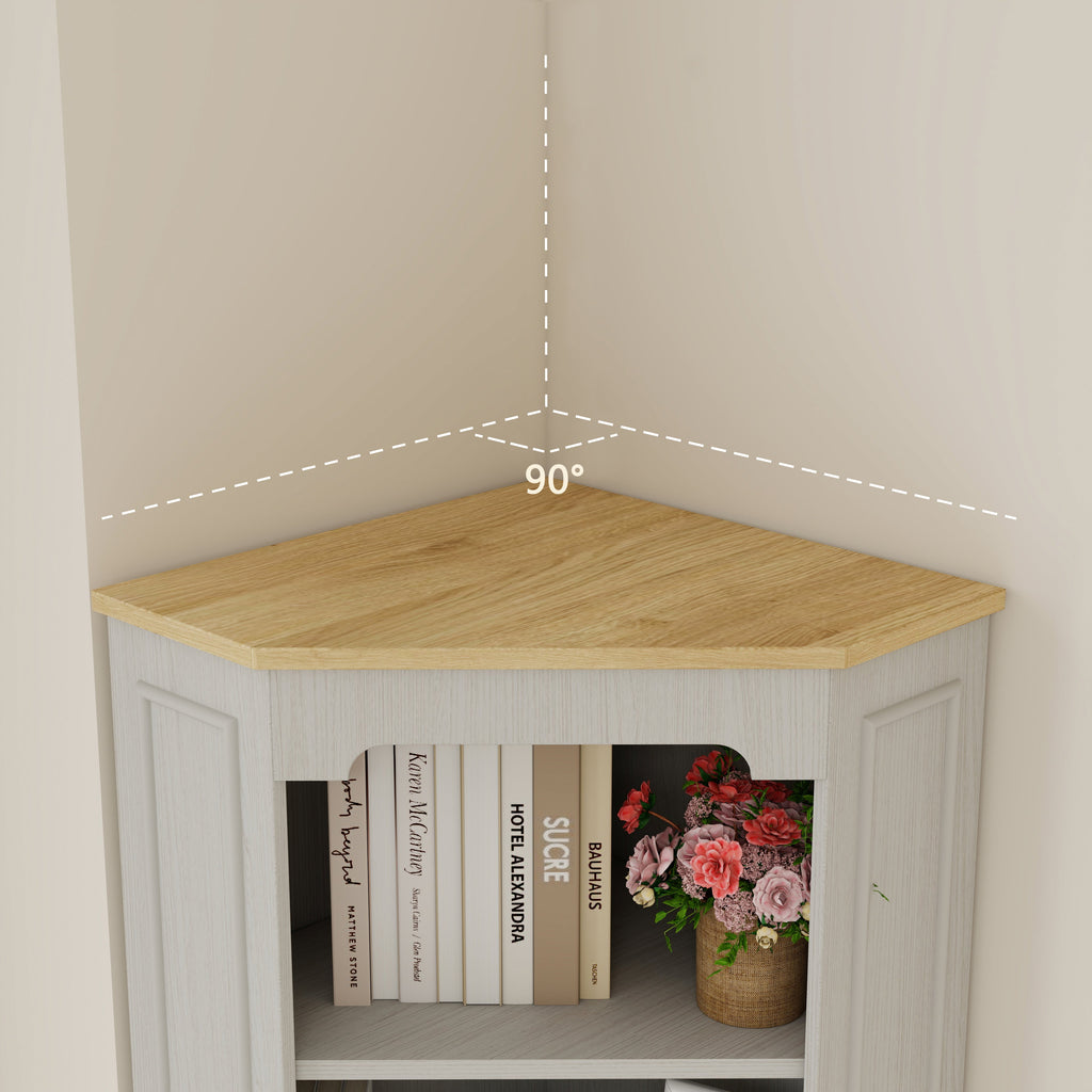 68" Tall Corner Cabinet with Door, Drawer & Adjustable Shelf - Ancient White