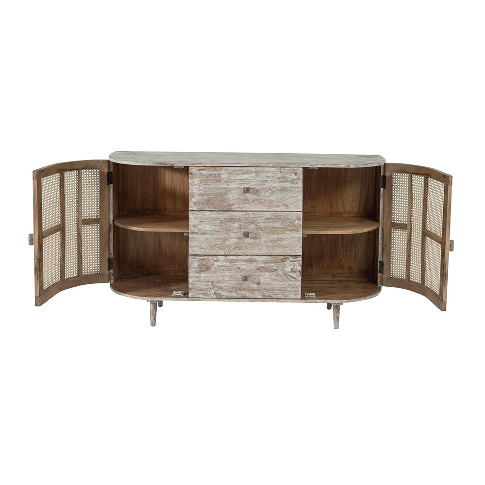 TV Console with Cane Doors and Ample Storage - Multicolor