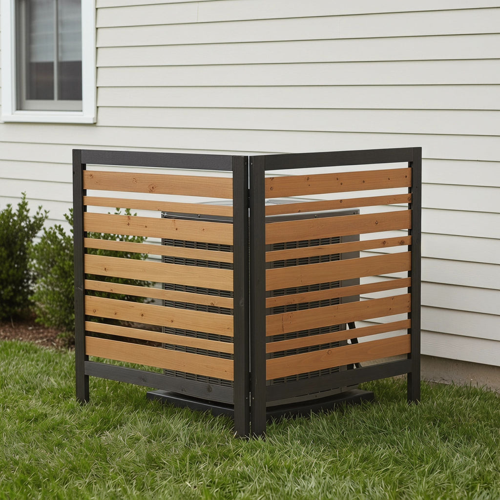 Outdoor Air Conditioner Fence Screen with Slatted Airflow - Light Brown