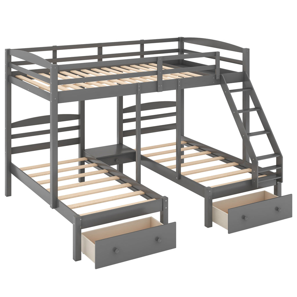 Full Over Twin & Twin Triple Bunk Bed with Drawers - Gray