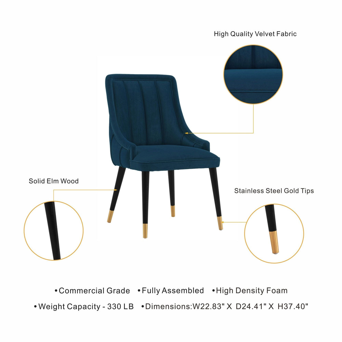 Eda Dining Chair with Stitched Upholstery - Multiple Colors