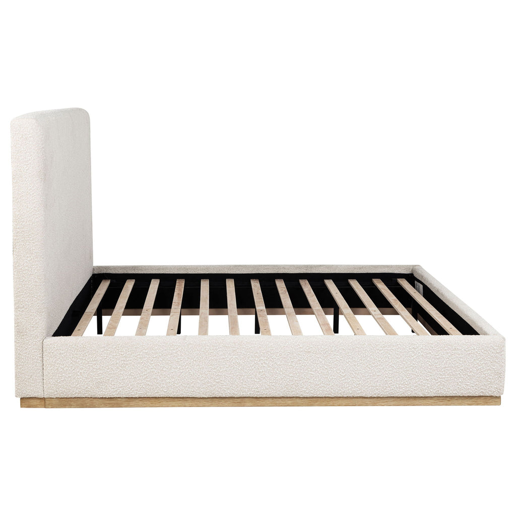 Eastern King Platform Bed with Elevated Headboard - Cream