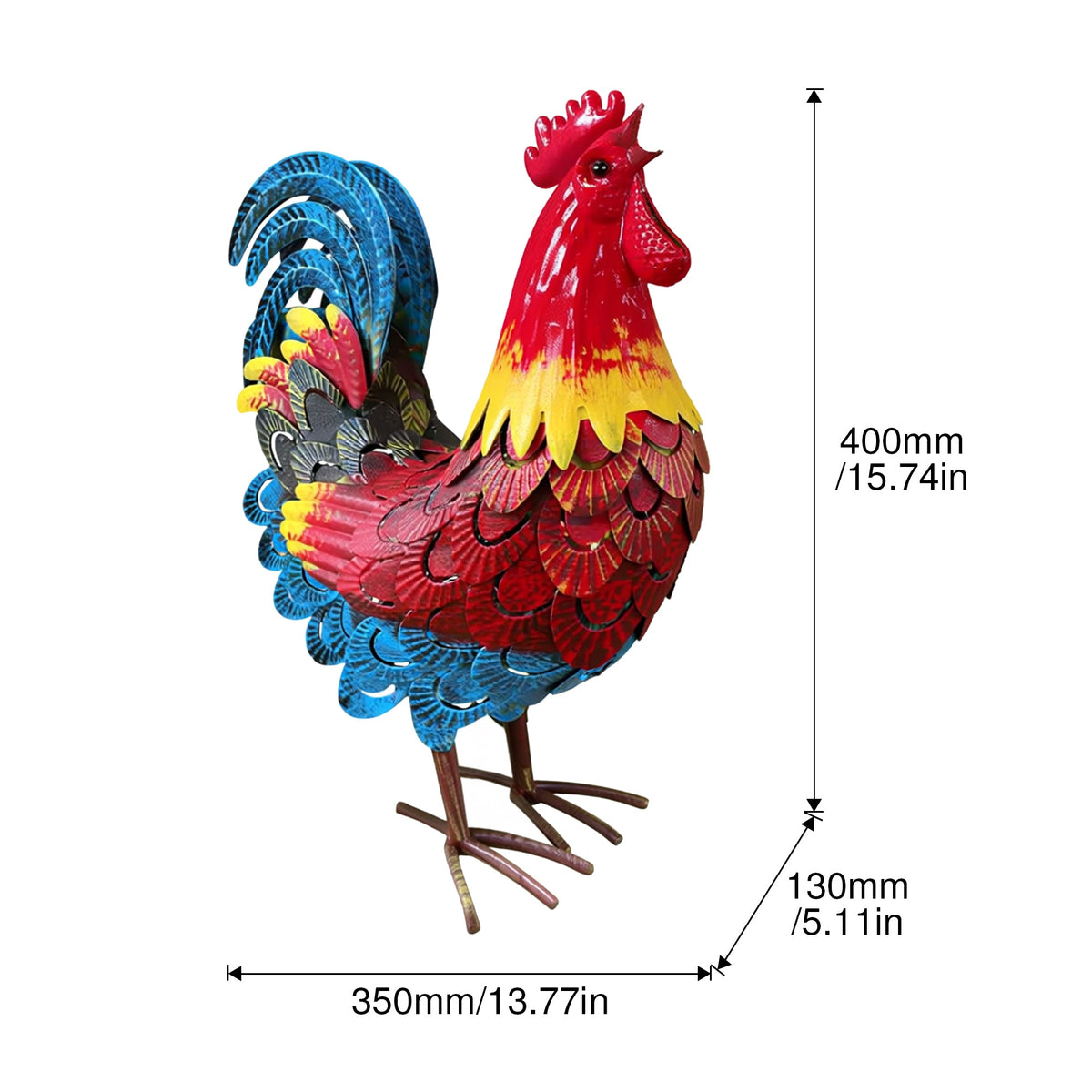 Wrought-Iron Rooster Garden Statue with Hand-Welded Detailing - Rustic