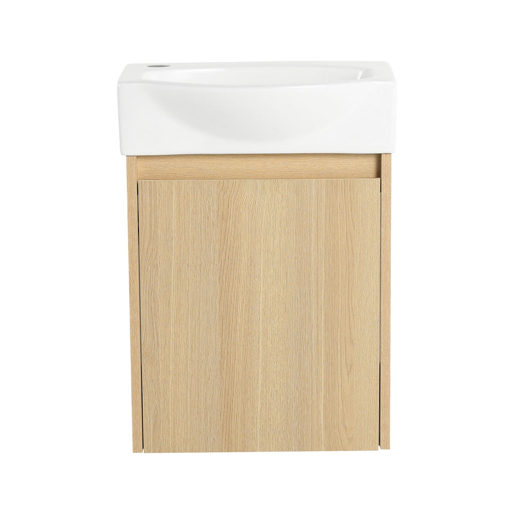Modern Bathroom Vanity with Ceramic Basin and Storage Cabinet - Light Brown, Black, or White