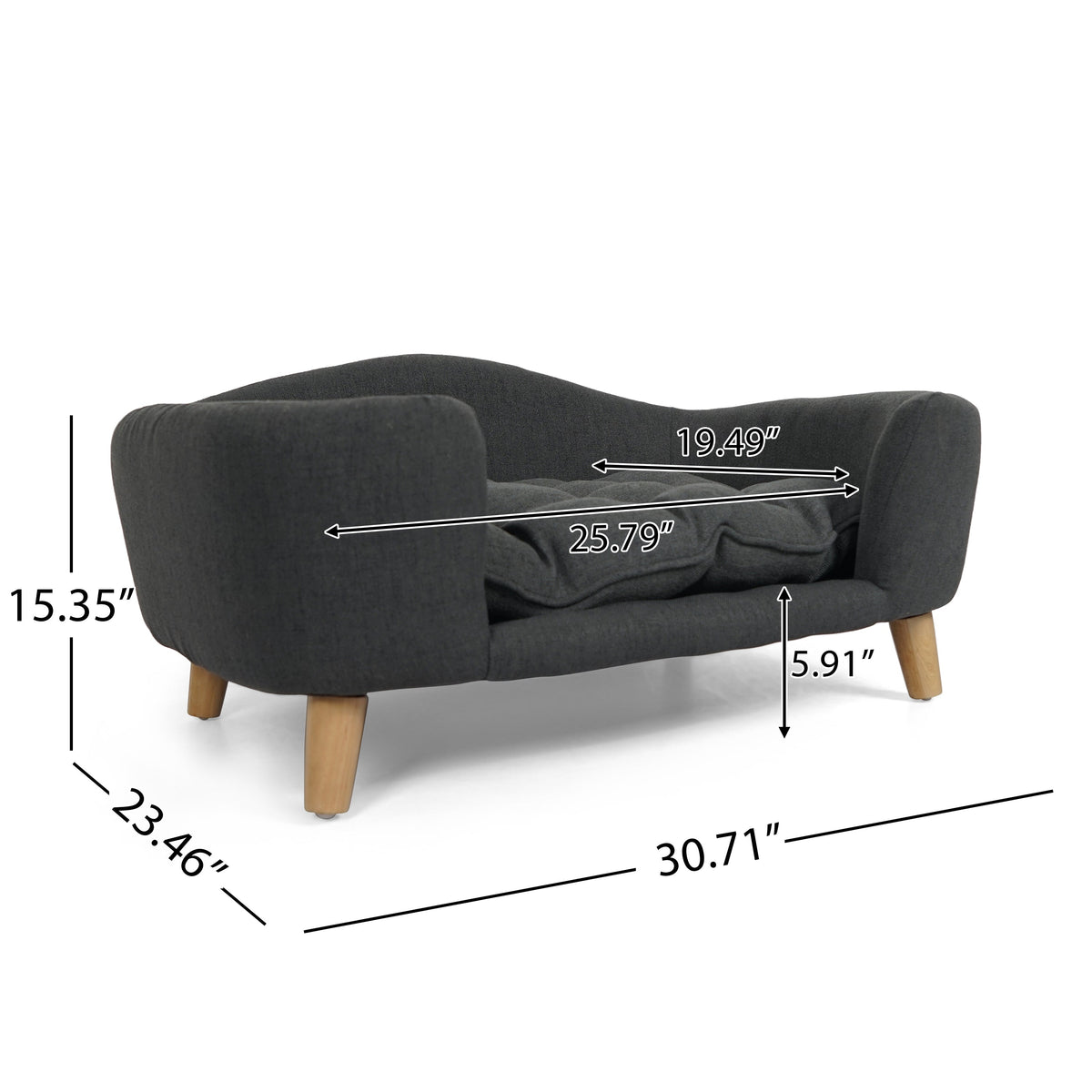 Elevated Dog Bed Frame for Small Dogs with Rubber Wood Legs - Dark Grey