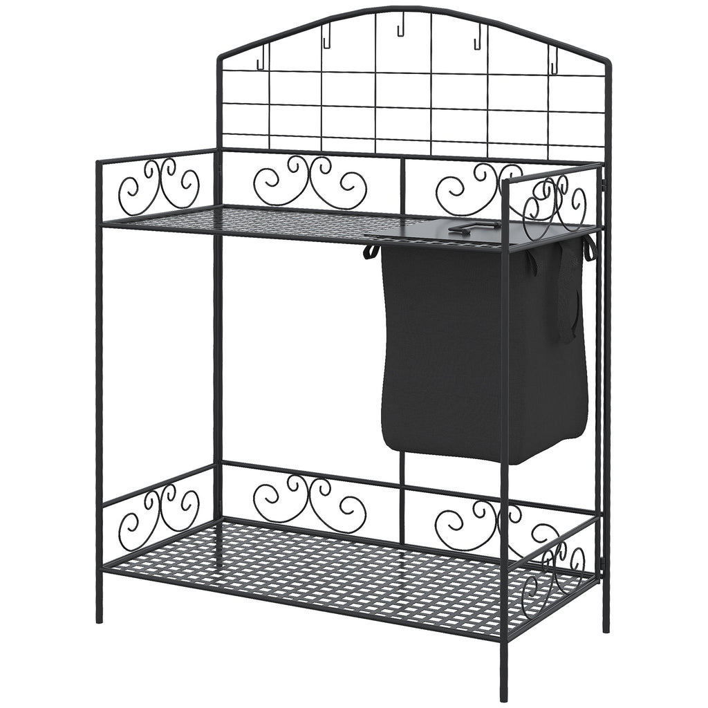 Folding Potting Bench Table with Storage - Metal