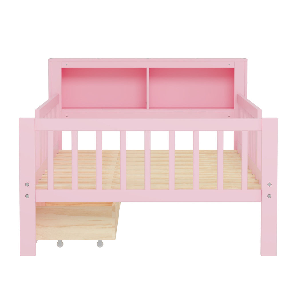 Twin Storage Bed with Headboard Rack & Under-Bed Drawers - Multiple Colors