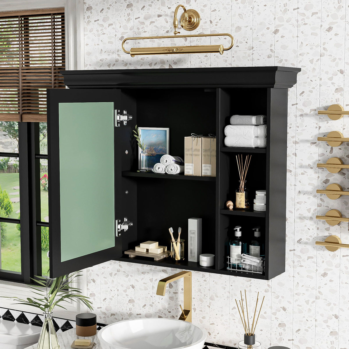 Wall Mounted Bathroom Storage Cabinet with Mirror Door - 35.5" Wide