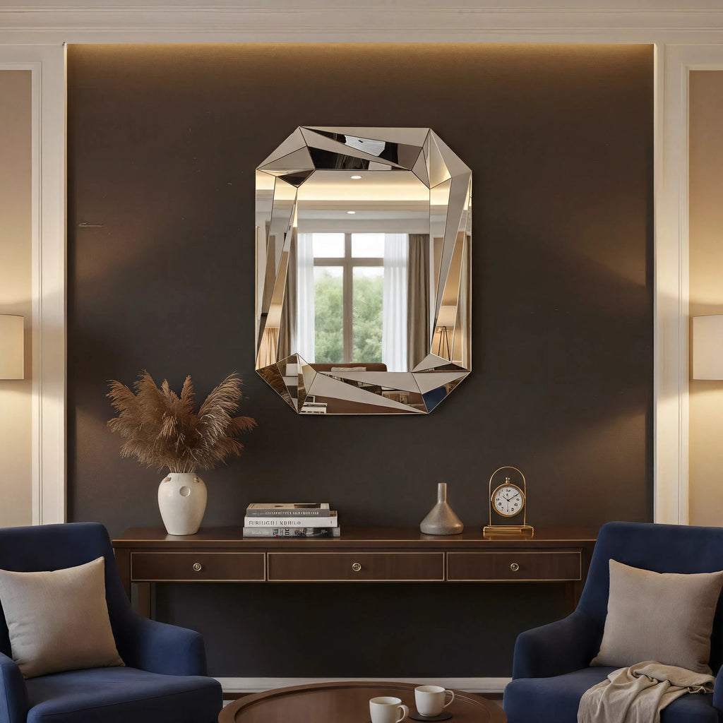 Diamond Shaped Large Wall Mirror with Frameless Modern Design