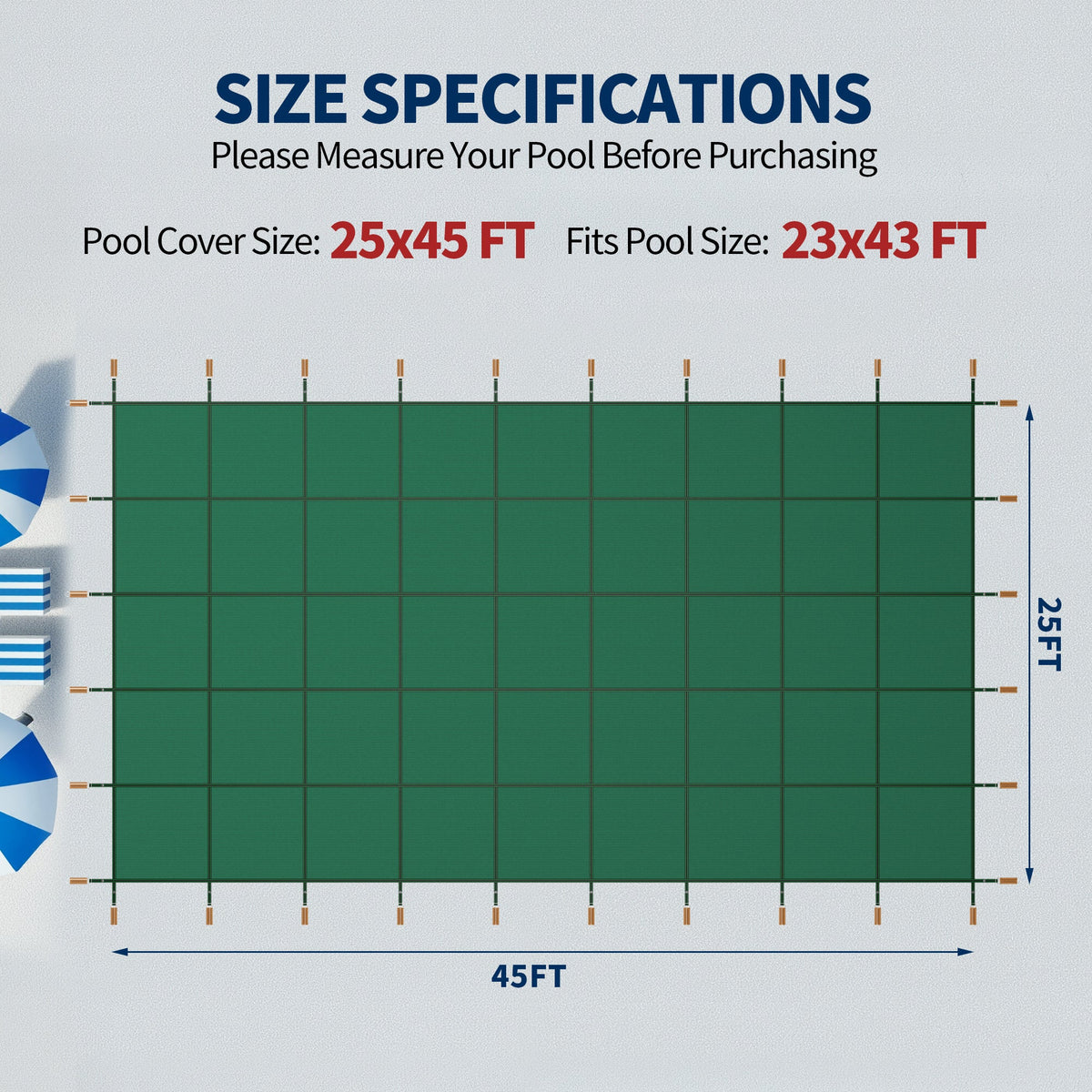 Polypropylene Mesh Swimming Pool Safety Cover with Hardware - Green or Blue