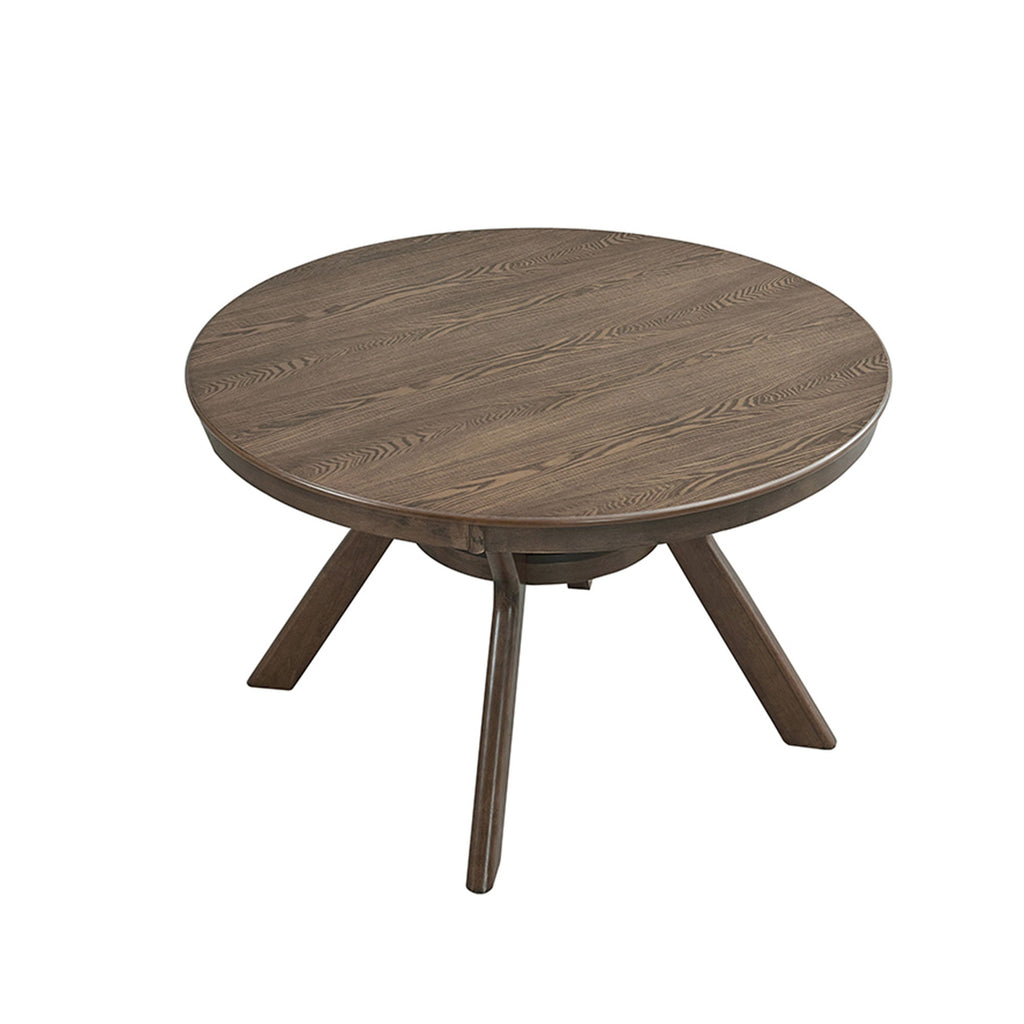 Round Rubber Wood Dining Table with Modern Pedestal Base - Natural Finish