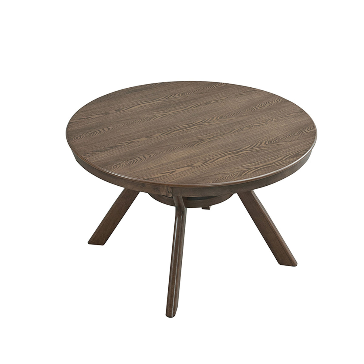 Round Rubber Wood Dining Table with Modern Pedestal Base - Natural Finish