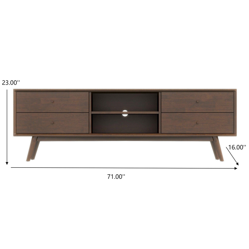 Modern TV Stand Up To 72" with Solid Wood Construction - White or Dark Brown
