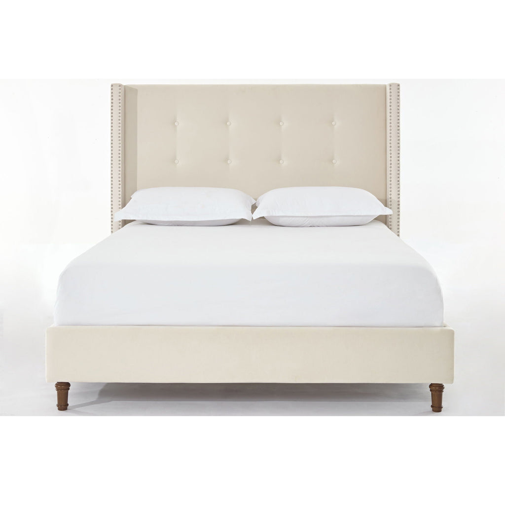 Upholstered Bed with 54" High Headboard and Hand Buttoned Tufting - White or Blue