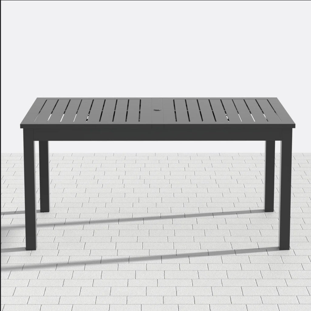 Extendable Outdoor Dining Table with Slatted Top - Gray
