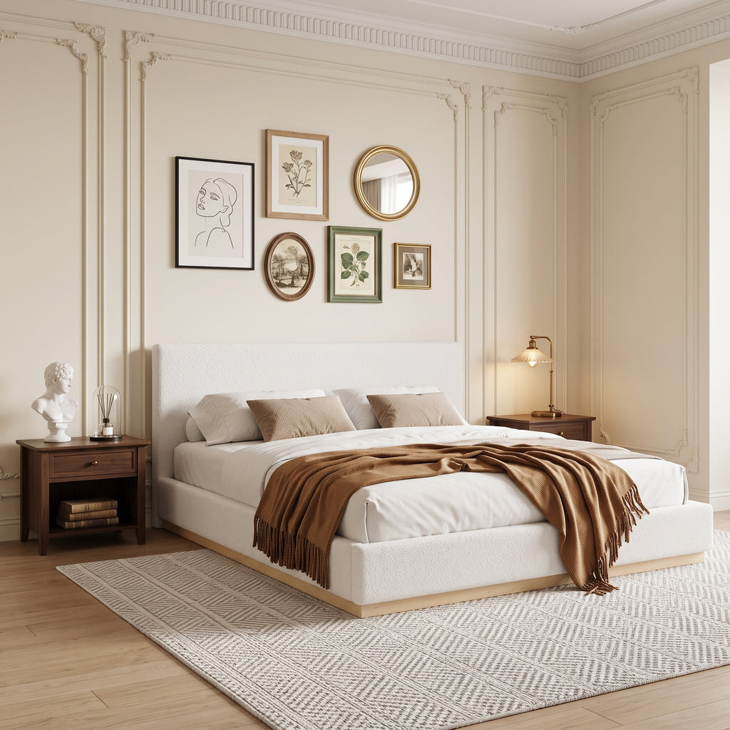 Elegant Upholstered Bed with Solid Wood Frame - Multiple Colors