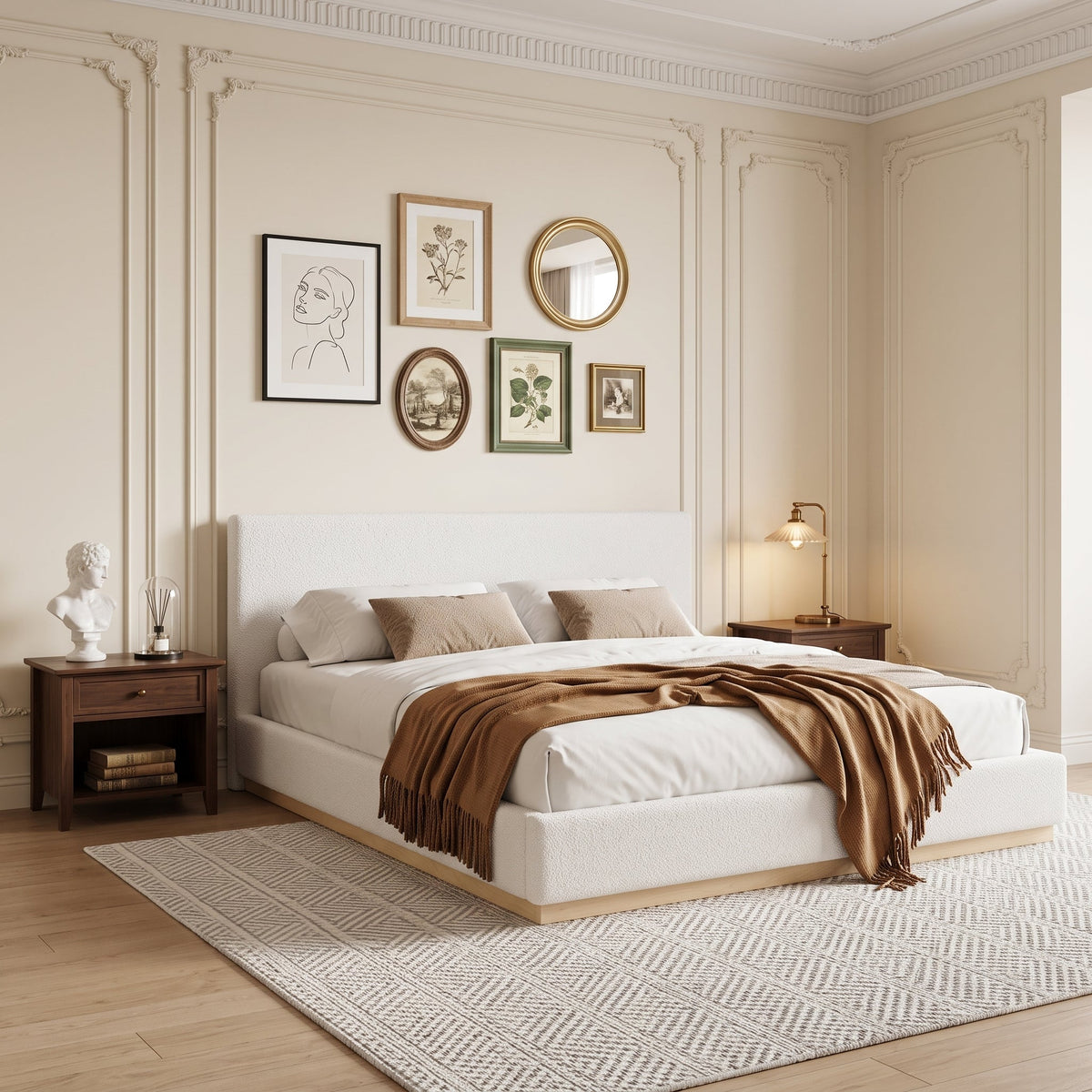Elegant Upholstered Bed with Solid Wood Frame - Multiple Colors