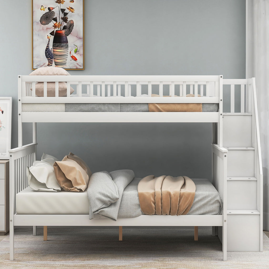 Bunk Bed with Staircase and Storage Options - Dark Gray or White