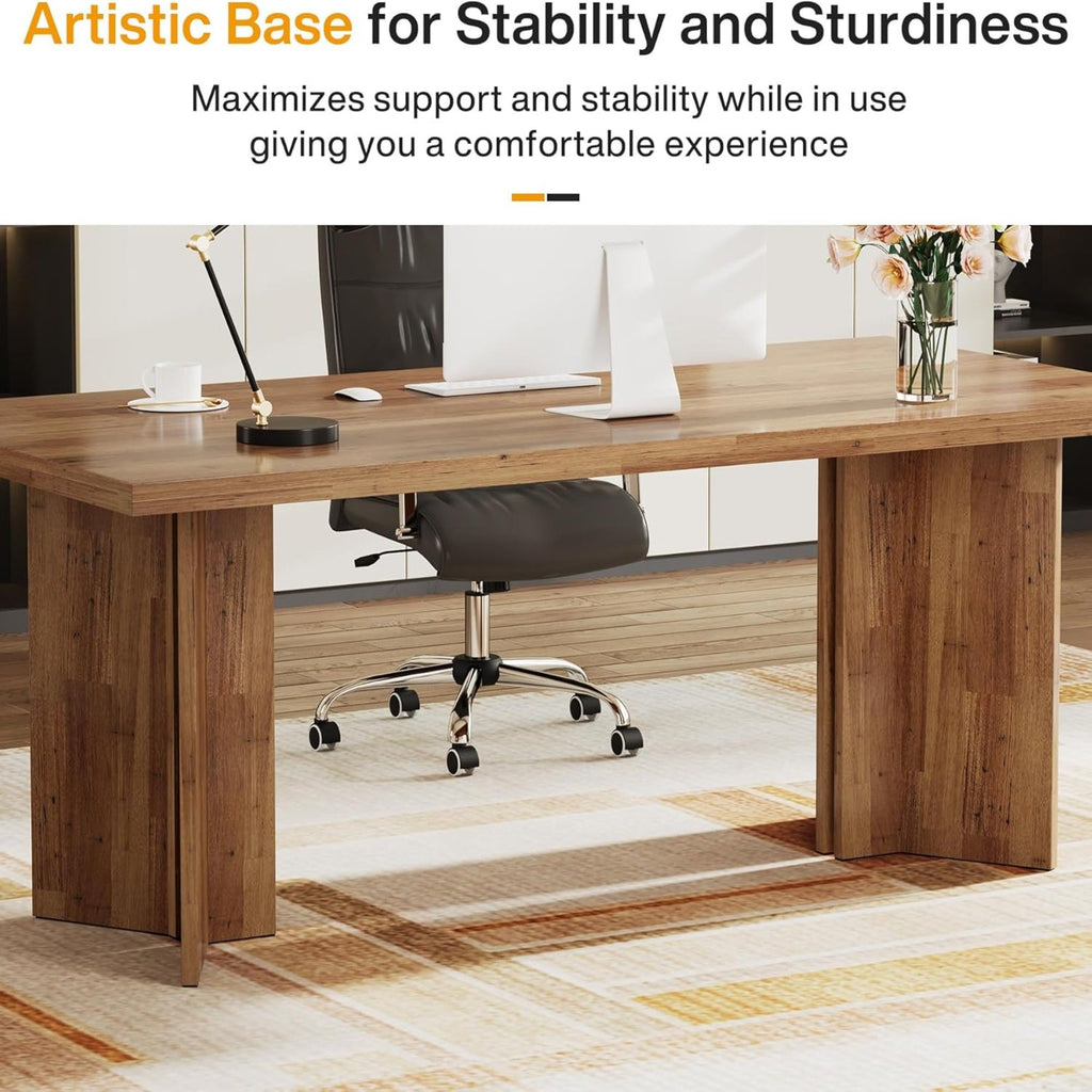 Vintage Executive Desk with Thickened Tabletop – Light Brown or Dark Brown