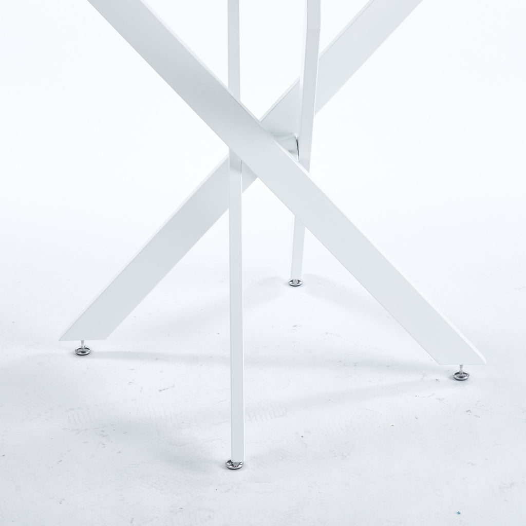 Dining Table With Cross Metal Leg And Tempered Glass