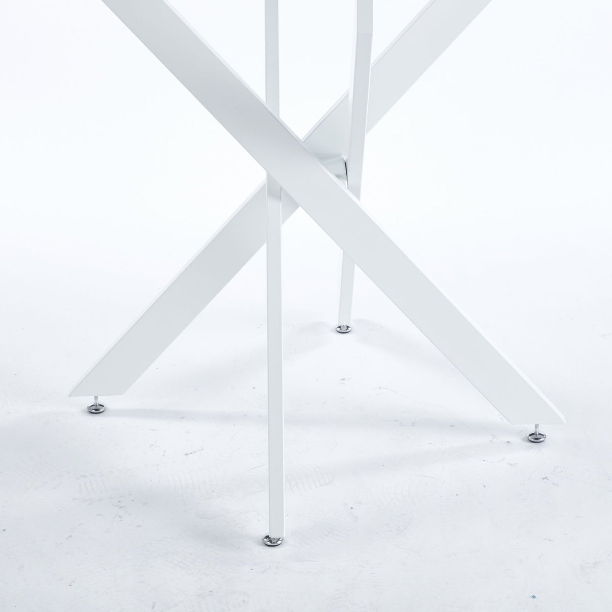 Dining Table With Cross Metal Leg And Tempered Glass