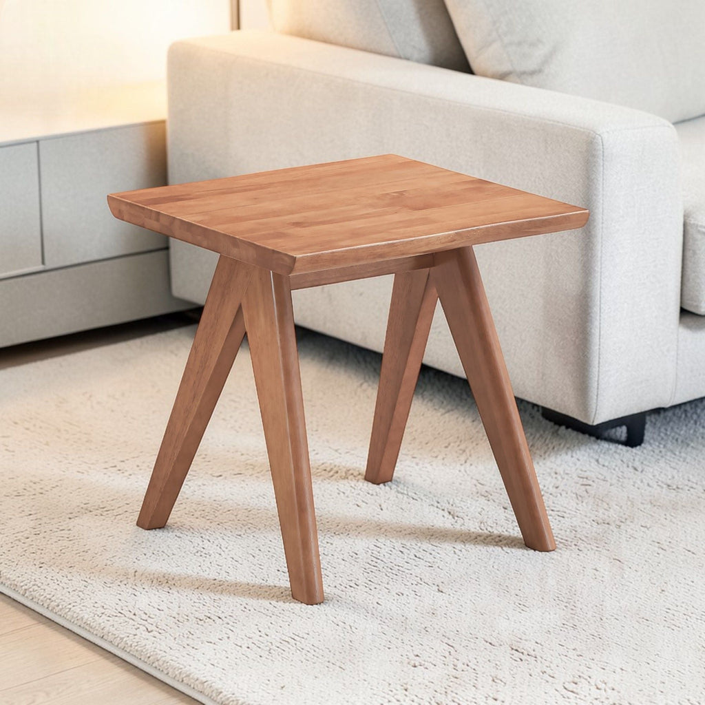 Natural Rubber Wood Accent Table with Compact Modern Design - Natural