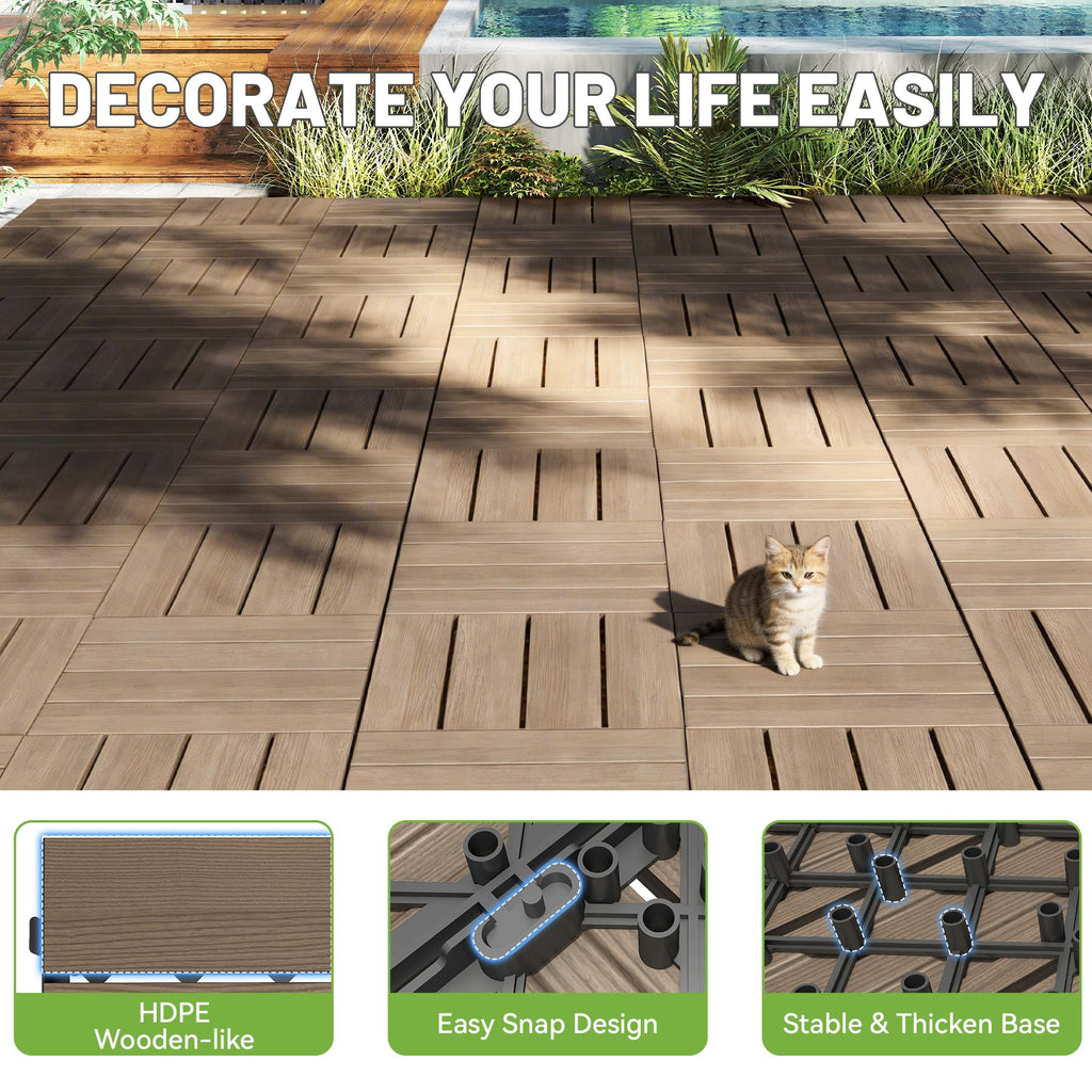 HDPE Interlocking Deck Tiles with All-Weather Durability - Dark Brown or Dark Grey