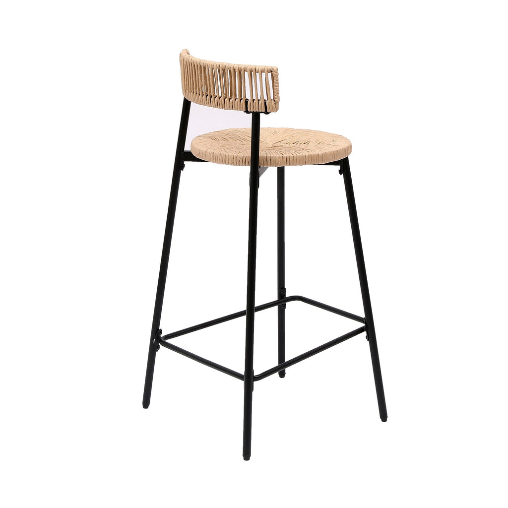 Boho Style Handwoven Paper Rope Counter Stools with Rubber Wood Frame - Light Brown or Beige