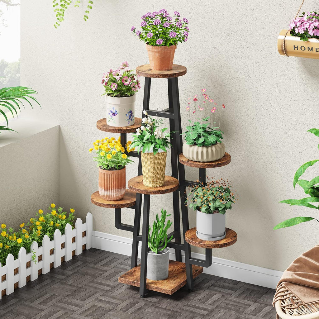 7 Tier Corner Plant Shelf with High Low Design - Dark Brown or White
