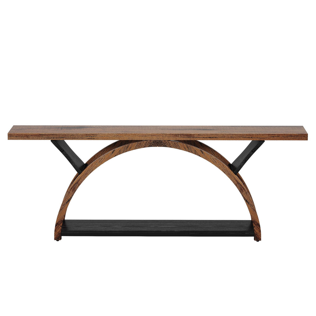 Console Table with 2-Tier Storage and Half Moon Frame - Brown / Black