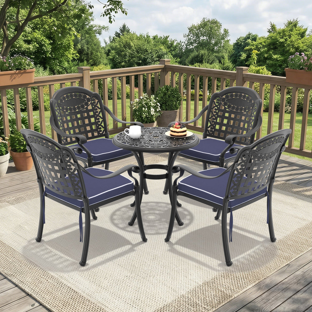 Cast Aluminum Patio Furniture Set with Cushions - Black, 5-Piece