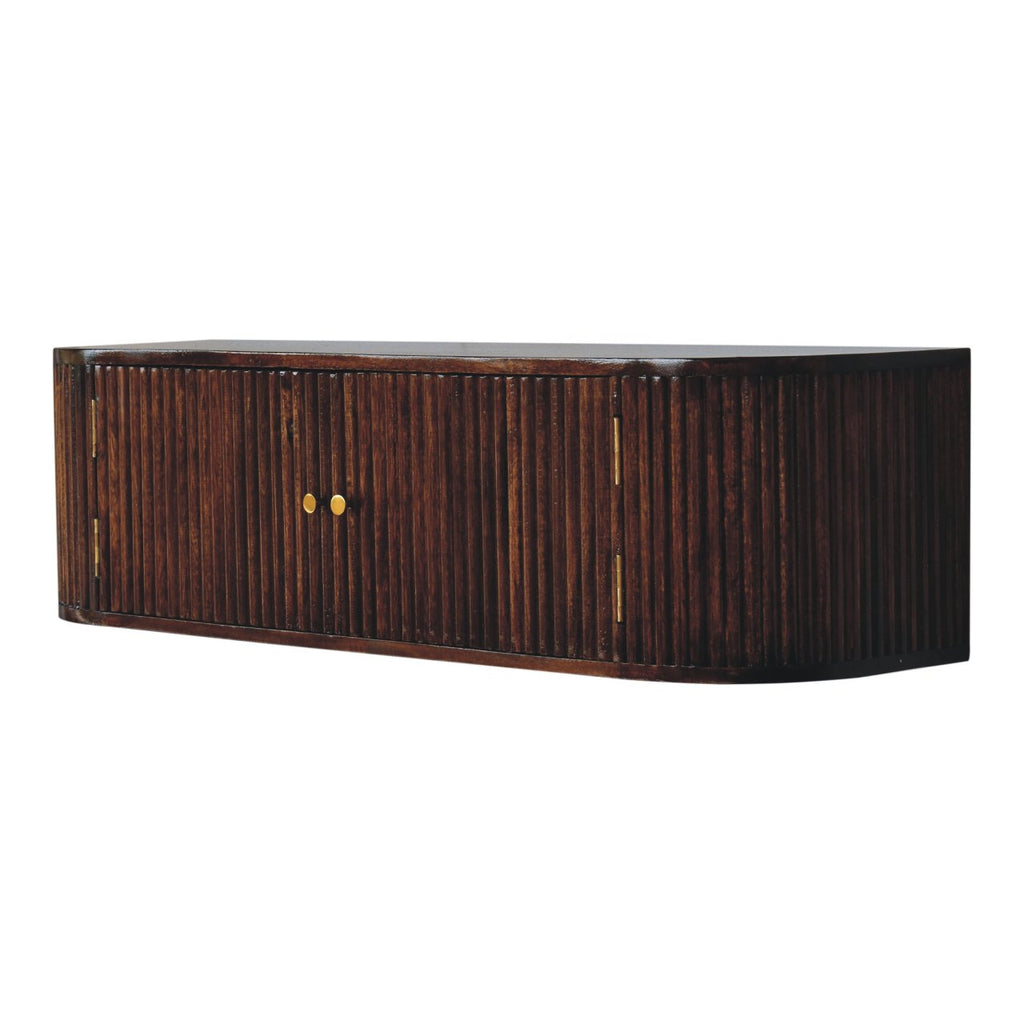 Solid Wood Chunky Chestnut Floating Bedside Table with Drawer and Shelf