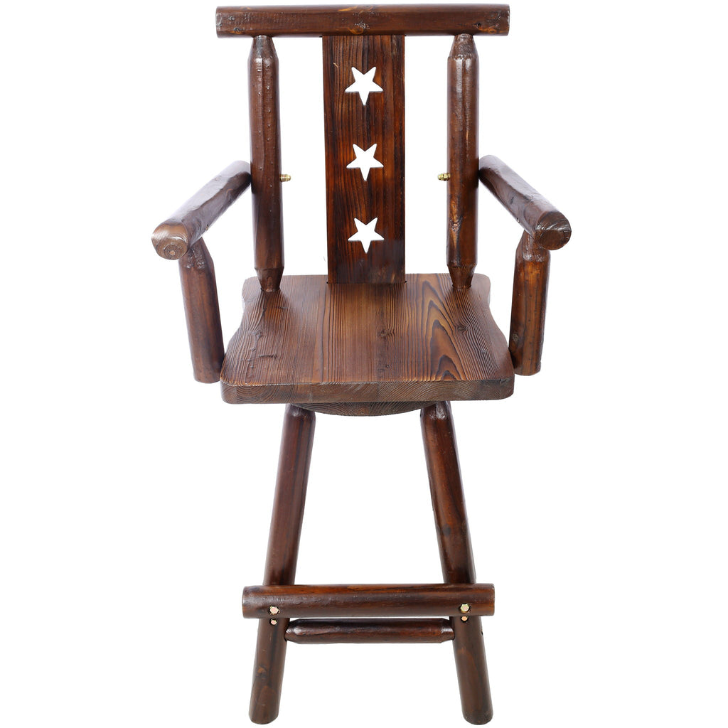 Rustic Tall Bistro Chair with Decorative Star Backrest and Footrest - Brown
