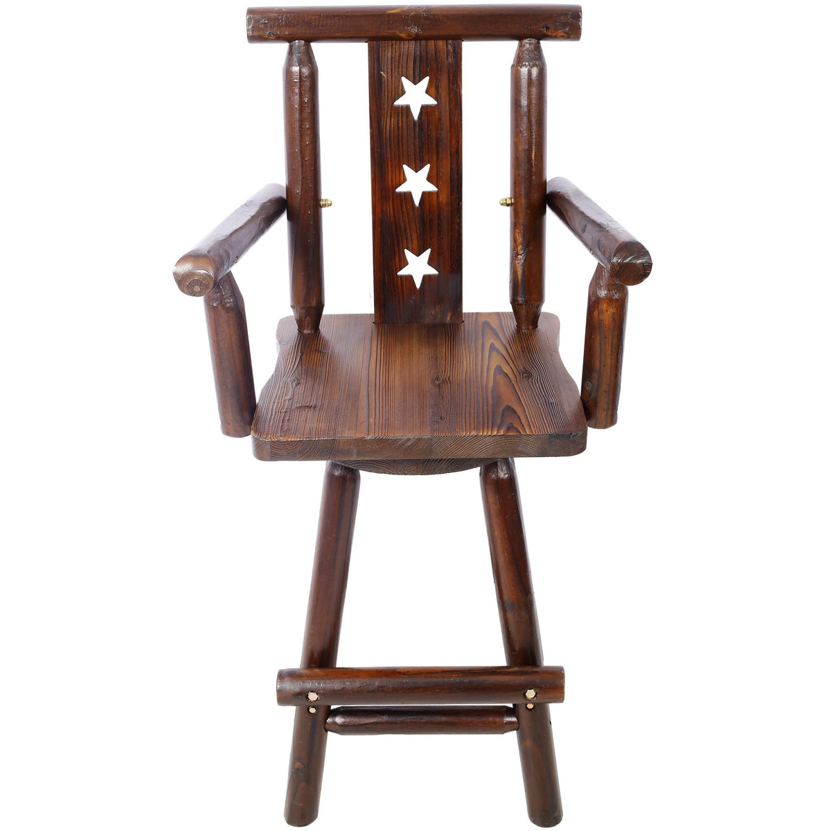 Rustic Tall Bistro Chair with Decorative Star Backrest and Footrest - Brown