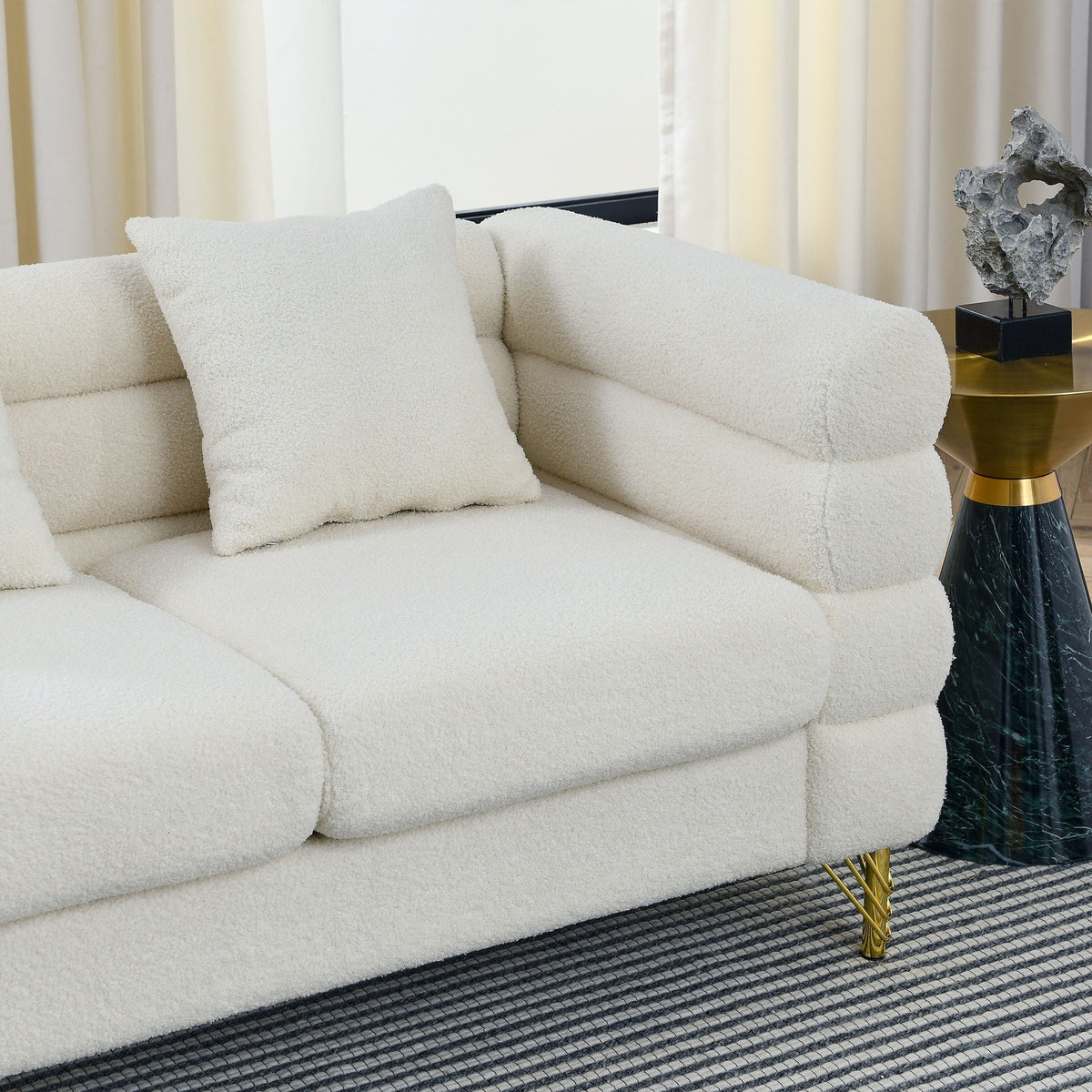 Oversized 2 Seater Sectional Sofa with Deep Seating and 2 Pillows - Dark Green or Beige