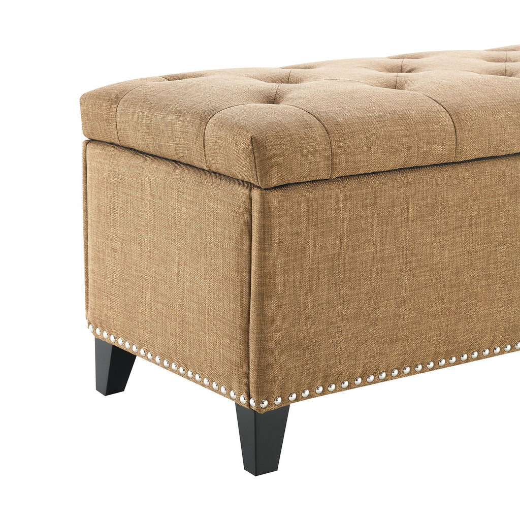 Button-Tufted Storage Ottoman with Safety Close Hinge - Light Brown or Black