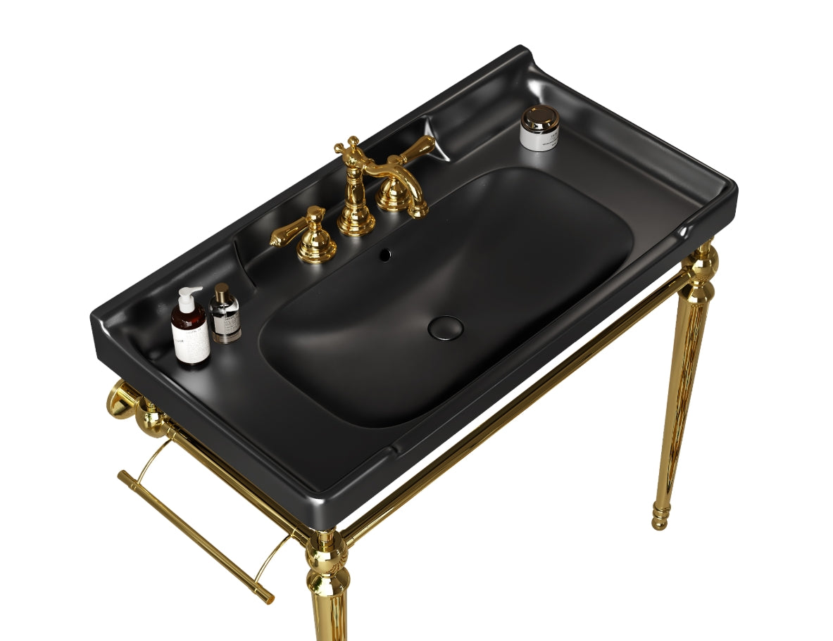 36" Bathroom Ceramic Basin with 3 Pre-Drilled Holes - Green or Black