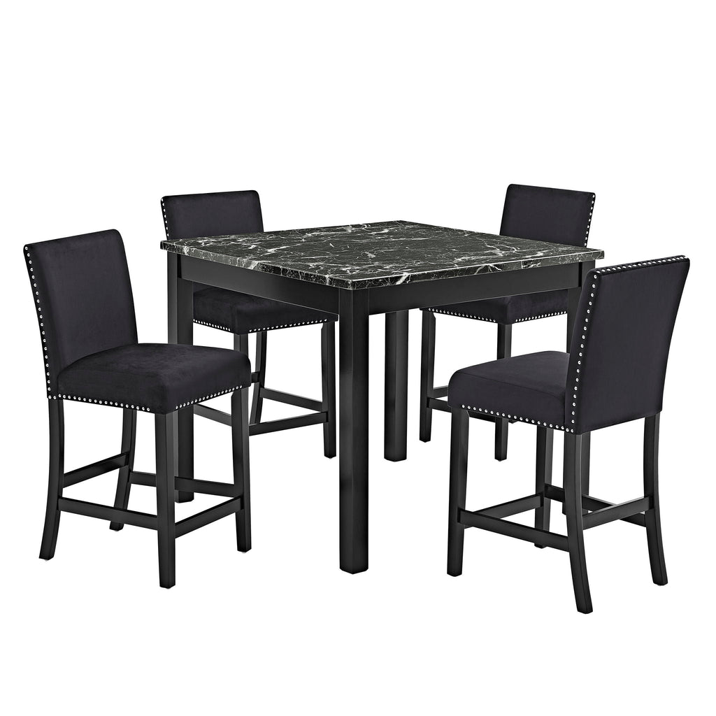 Counter Height Dining Set with Tufted Nail Head Chairs - Black