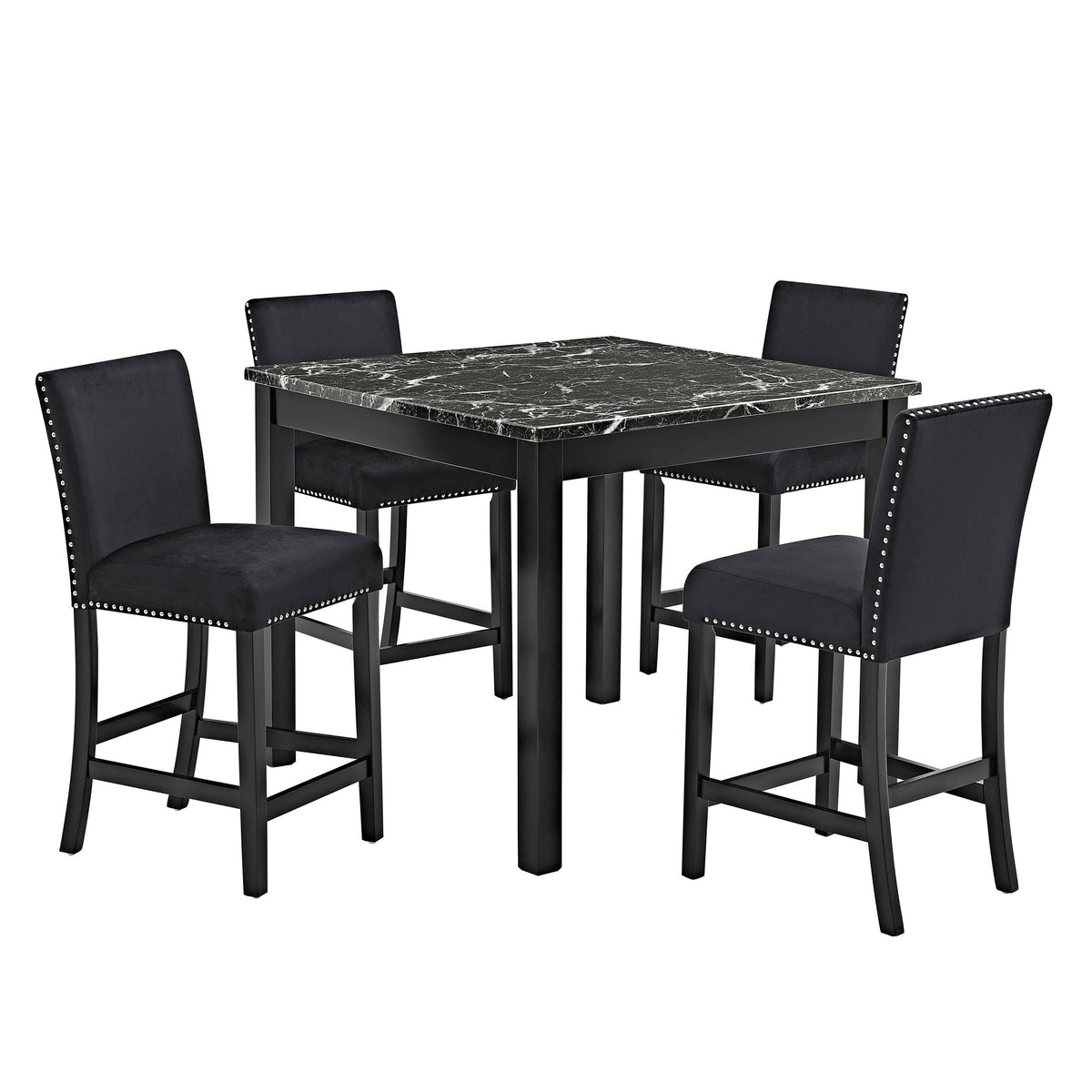 Counter Height Dining Set with Tufted Nail Head Chairs - Black