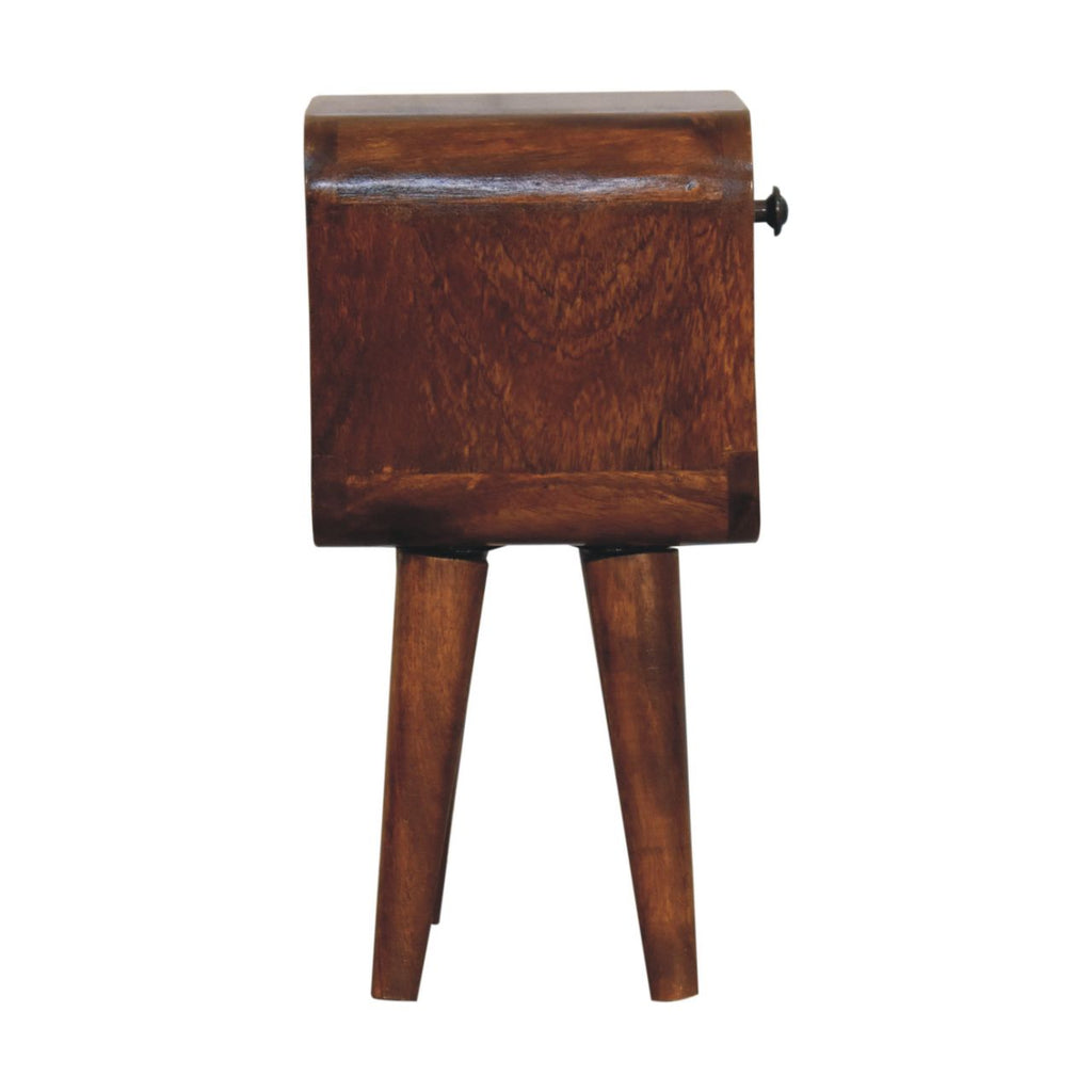 Solid Wood Extra Mini Nightstand with Curved Lower Shelf - Chestnut