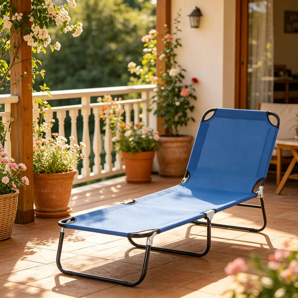 Neutral Oxford Fabric Sun Tanning Chair with 5-Position Backrest - Neutral