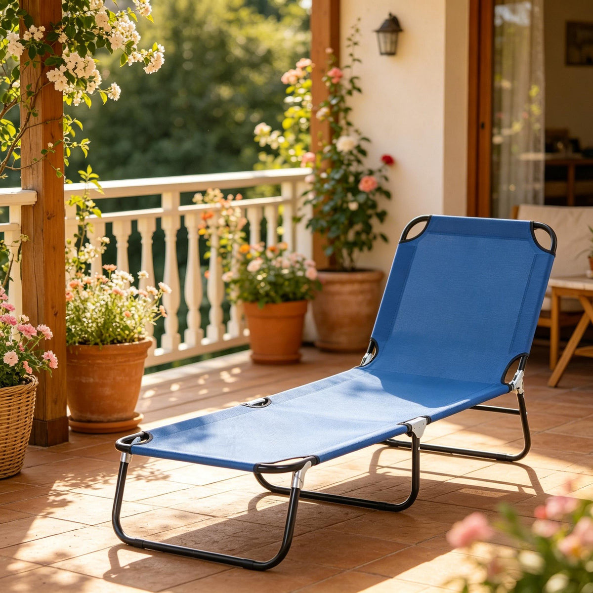 Neutral Oxford Fabric Sun Tanning Chair with 5-Position Backrest - Neutral